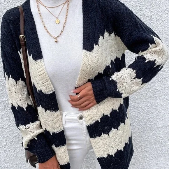 Black/White Colorblock Knit Cardigan in M and L - Picture 3 of 5